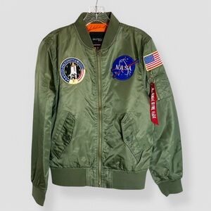 DA FEI LI Size XS NASA MA-1 Flight Bomber Jacket Olive Green Space Costume